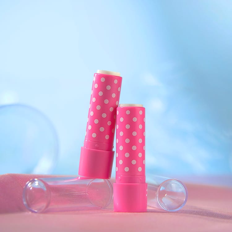 Cute Lip balm tube with clear cap and round rose LB0041A