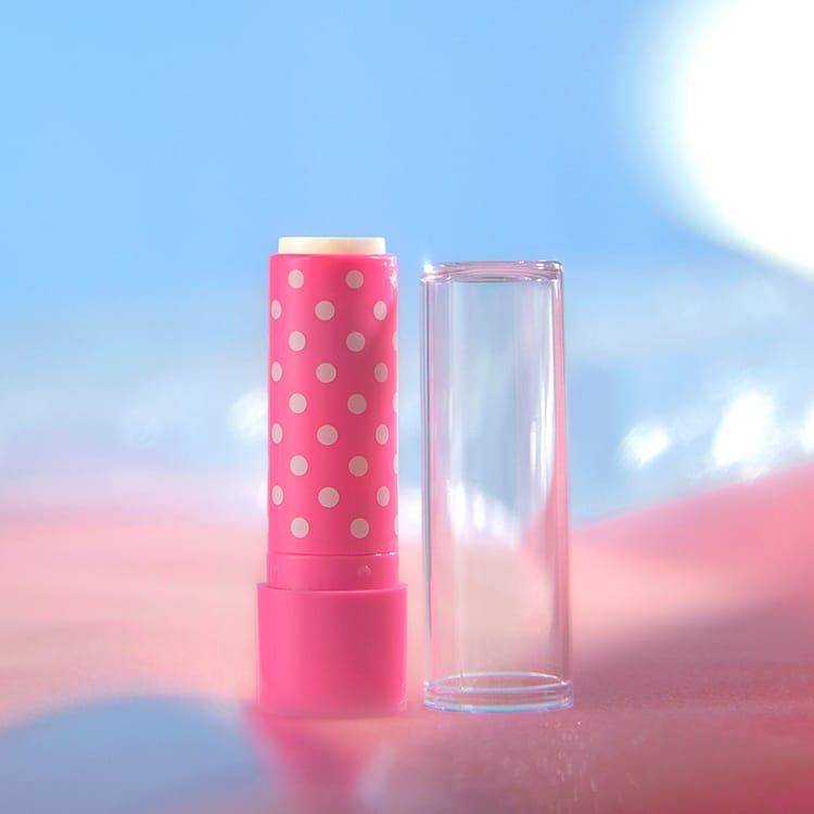 Cute Lip balm tube with clear cap and round rose LB0041A