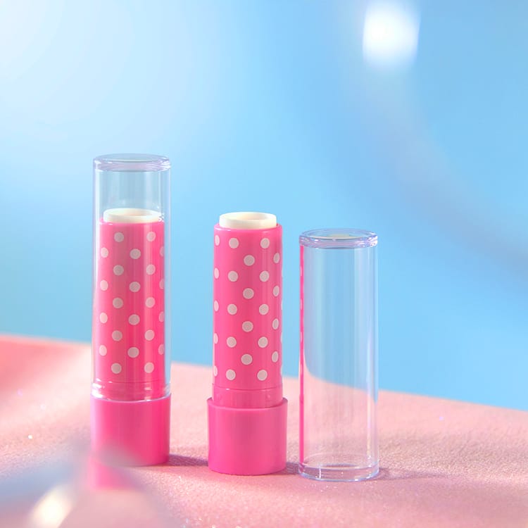 Cute Lip balm tube with clear cap and round rose LB0041A